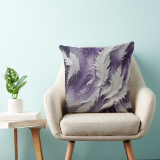 White Feathery and Purple Throw Pillow