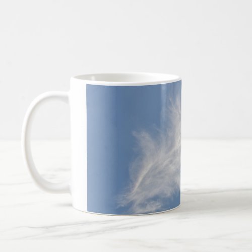 White Feathery Clouds in a Light Blue Sky Bathroom Coffee Mug