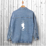 White Female Cameo Denim Jacket<br><div class="desc">Pink roses and elegant Bridgerton Regency-style details frame two classic,  one female and the other male cameos,  all set against a clean white background.</div>