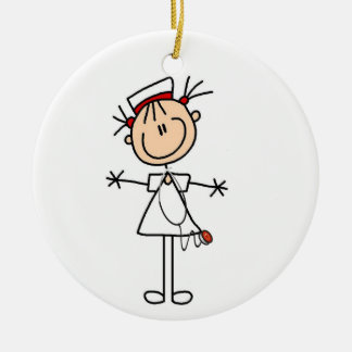White Female Stick Figure Nurse 2 Ceramic Ornament