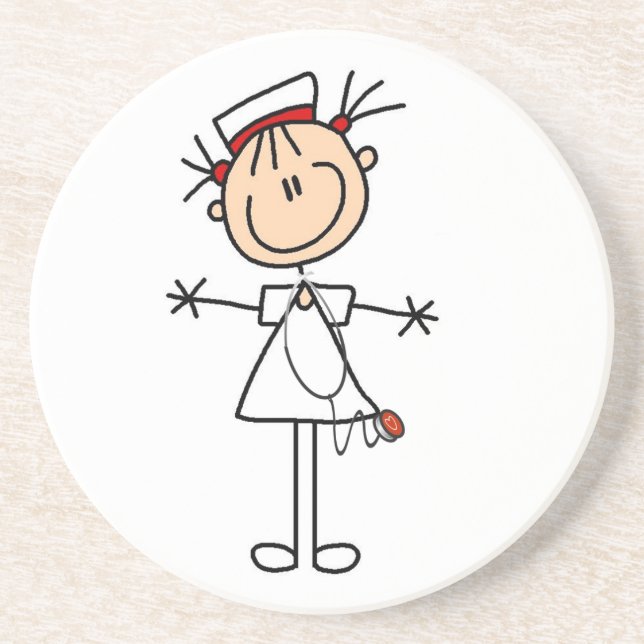 White Female Stick Figure Nurse 2 Drink Coaster (Front)