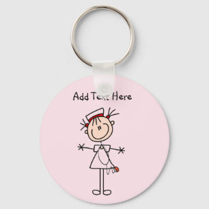 White Female Stick Figure Nurse 2 Gifts Keychain