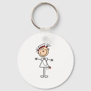 White Female Stick Figure Nurse 2 Gifts Keychain