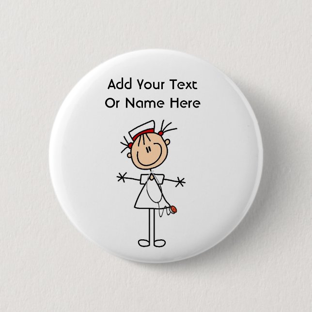 White Female Stick Figure Nurse 2 Gifts Pinback Button (Front)