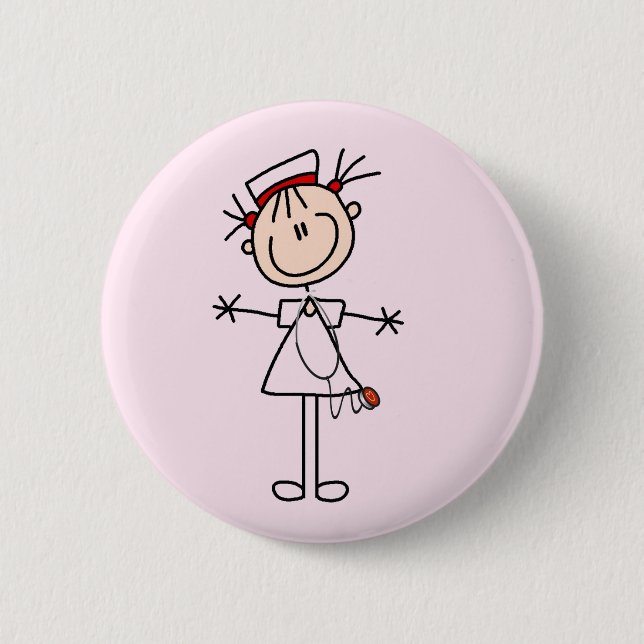 White Female Stick Figure Nurse 2 Gifts Pinback Button (Front)