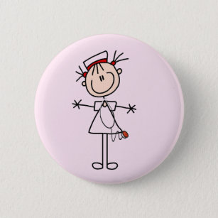 White Female Stick Figure Nurse 2 Gifts Pinback Button
