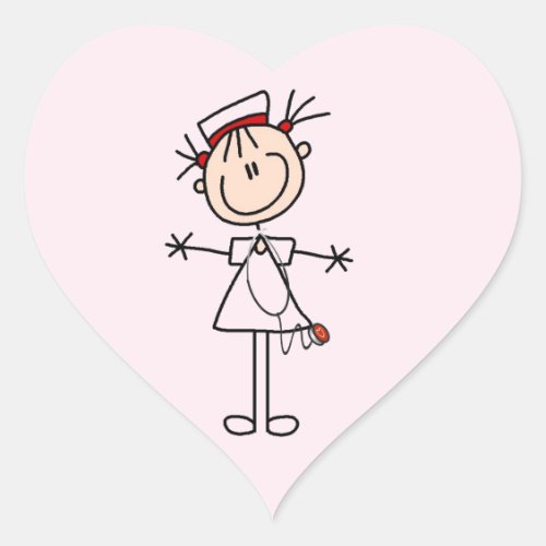 White Female Stick Figure Nurse 2 Heart Sticker