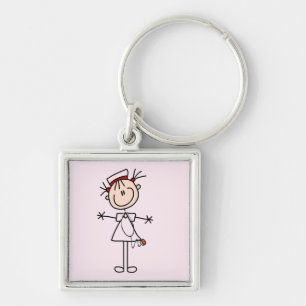 White Female Stick Figure Nurse 2 Keychain