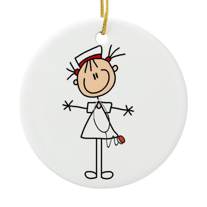White Female Stick Figure Nurse 2 Christmas Ornaments