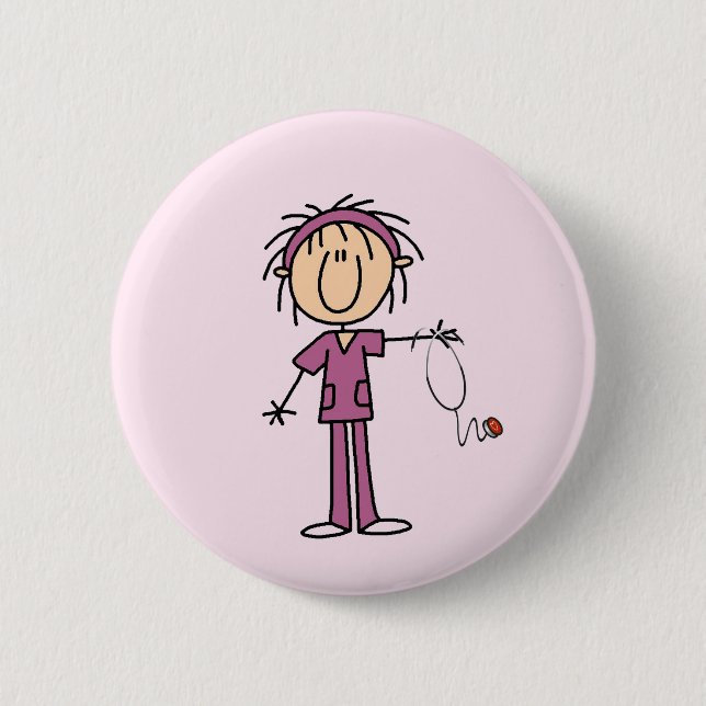 White Female  Stick Figure Nurse T-shirts and Gift Button (Front)