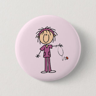 White Female  Stick Figure Nurse T-shirts and Gift Button