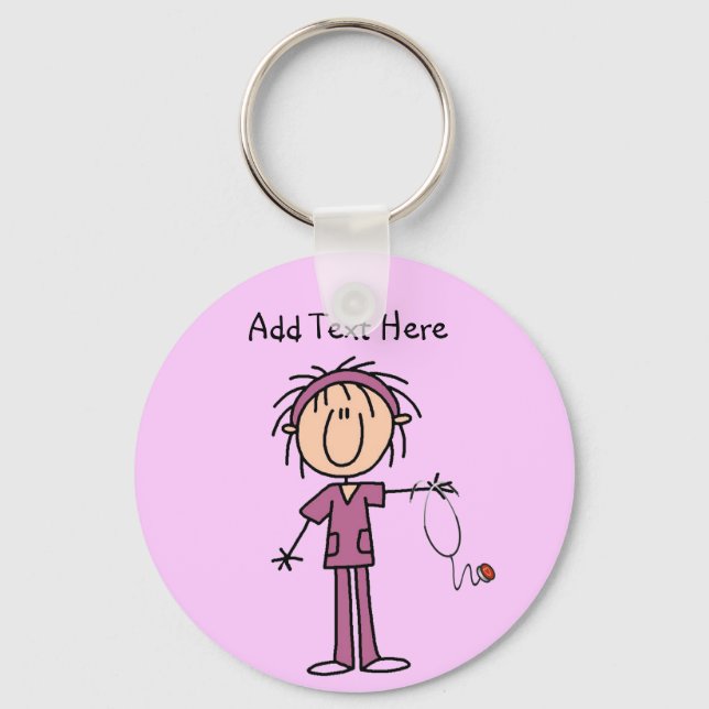 White Female  Stick Figure Nurse T-shirts and Gift Keychain (Front)