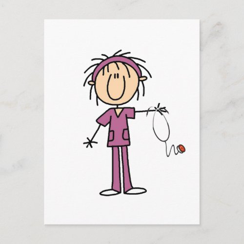 White Female  Stick Figure Nurse T_shirts and Gift Postcard