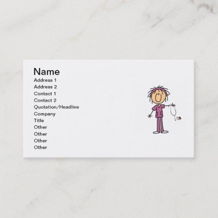White Female Stick Figure Nurse T-shirts And Gifts Business Card