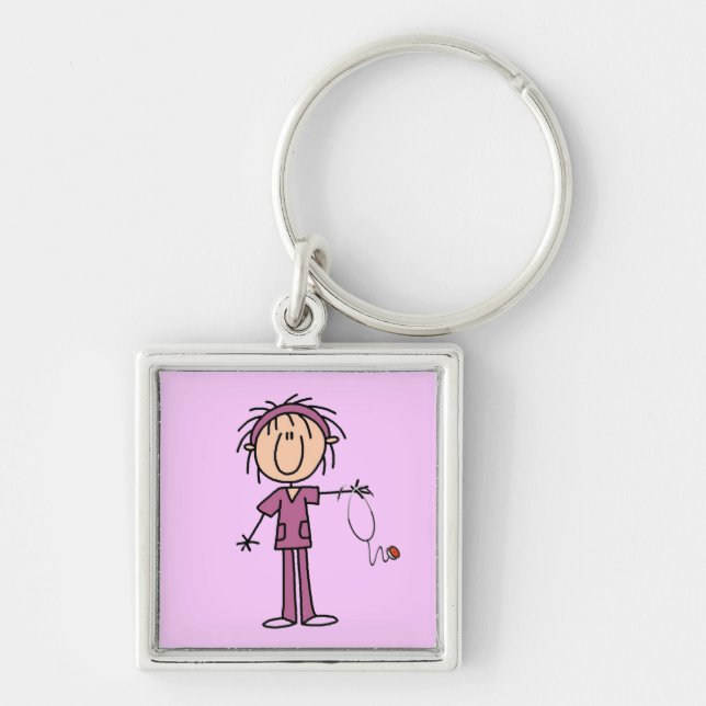 White Female Stick Figure Nurse T-shirts and Gifts Keychain (Front)