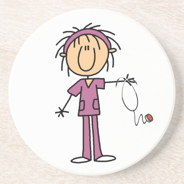 White Female Stick Figure Nurse T-shirts and Gifts Sandstone Coaster (Front)