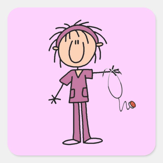 White Female Stick Figure Nurse T-shirts and Gifts Square Sticker (Front)