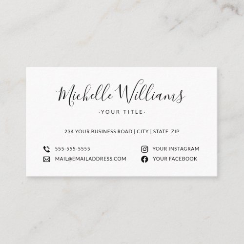 White feminine script custom logo social media business card