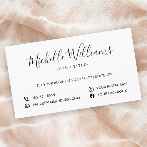 White feminine script custom logo social media business card
