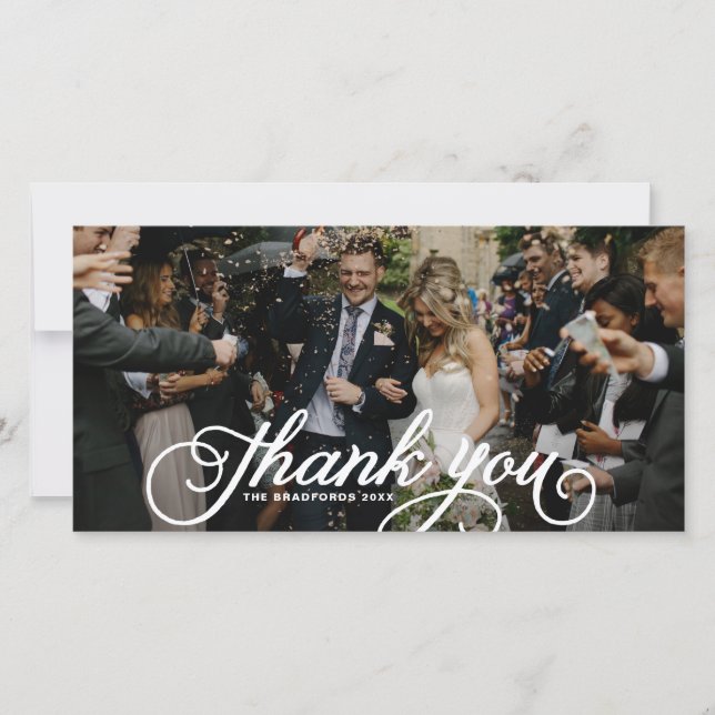 White Feminine Script Wedding Thank You Card (Front)