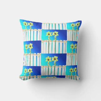 White Fence and Sunflowers Throw Pillow