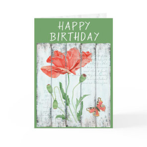 White Fence Red Poppy Inspirational Birthday Card