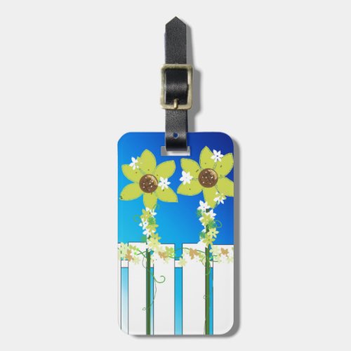 White Fence With Flowers Luggage Tag