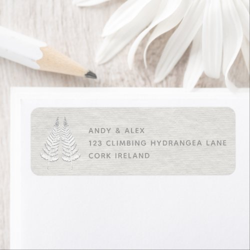 White Fern Wedding Return Address Envelope Label