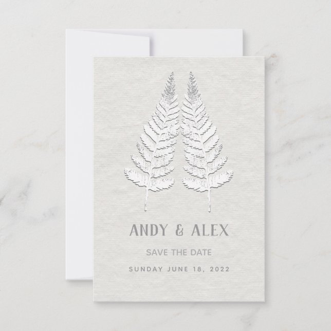 White Fern Wedding Save The Date Card (Front)