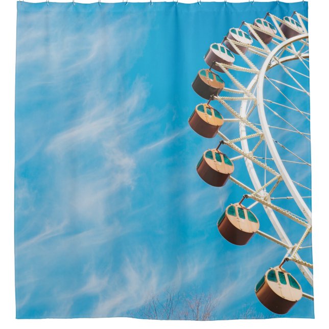 White Ferris wheel under clear sky in the morning Shower Curtain (Front)