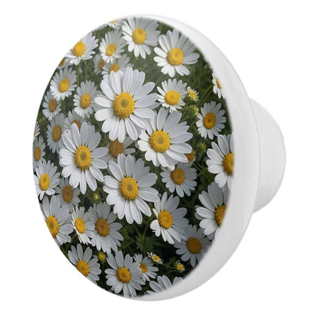 White Feverfew Flowers Ceramic Knob (Right)