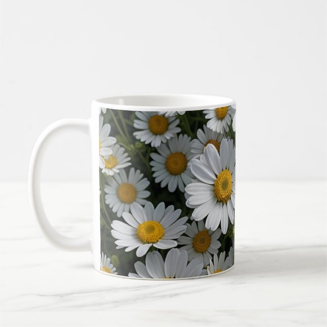 White Feverfew Flowers Coffee Mug (Left)