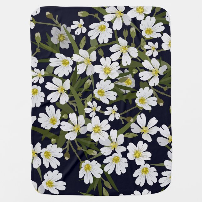 White field flowers: vintage pattern. baby blanket (Front)