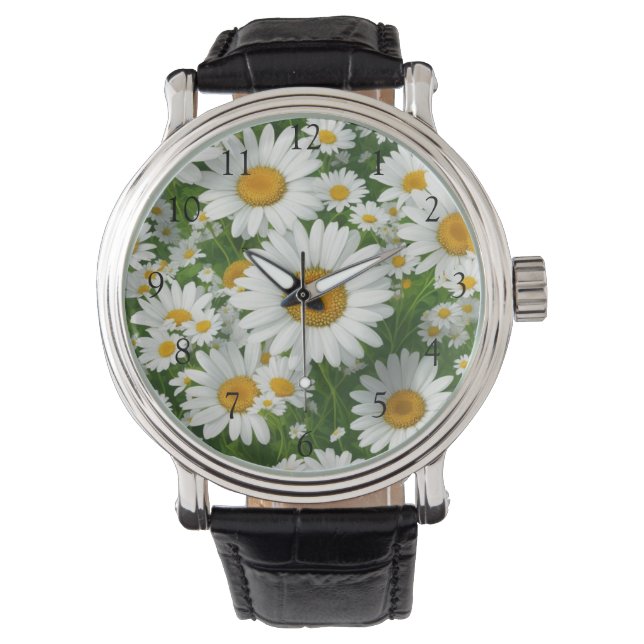 White fields of daisies white  flowers greenery watch (Front)