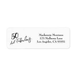 White Fifty and Fabulous Script Birthday Party Label