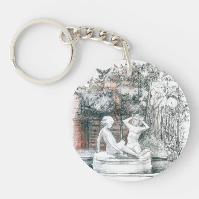 White figures of the girls of the city fountain keychain (Front)