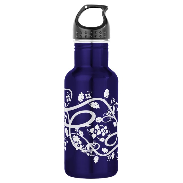 White Filigree and Flowers Stainless Steel Water Bottle (Front)