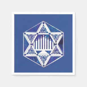 White filigree star menorah Hanukkah Napkins