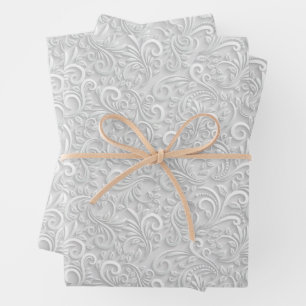 White Filigree Swirls Wrapping Paper Sheets