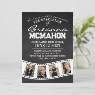 White Filmstrip Chalkboard Graduation Announcement