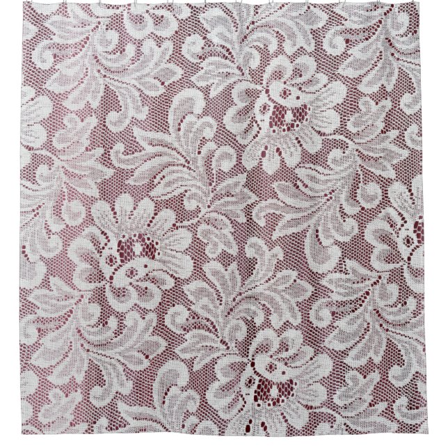 White fine elegance lace texture with seamless bea shower curtain (Front)