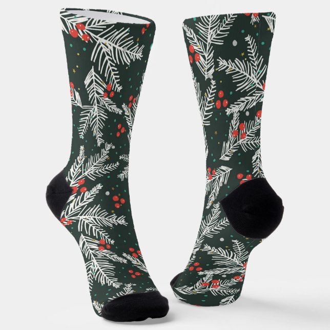 White Fir Branches Socks (Angled)