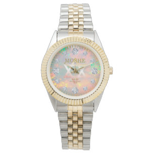 White Fire Opal Diamond Dial Star of David Watch