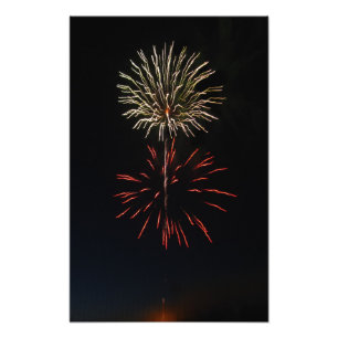 White Fireworks Burst Over Red Fireworks Burst Photo Print