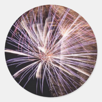 White Fireworks Classic Round Sticker