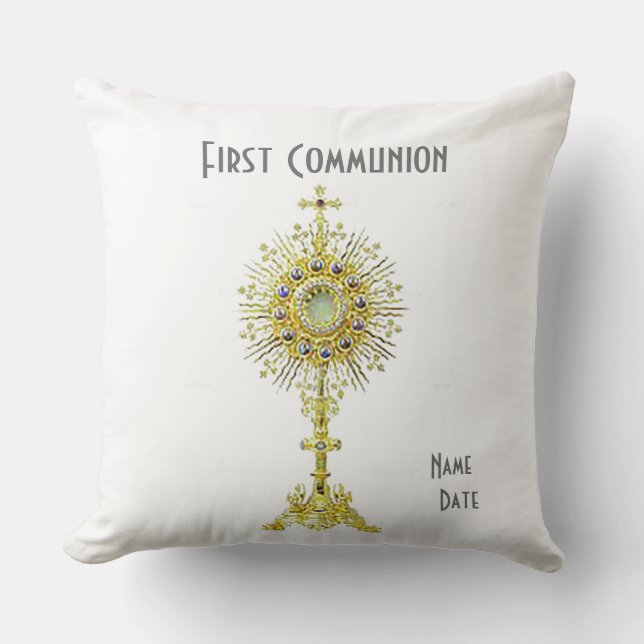 White First Communion Throw Pillow 20”.  20” (Front)