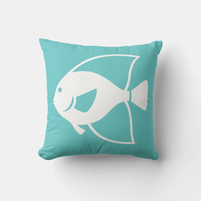 white fish  on teal blue pillow (Front)