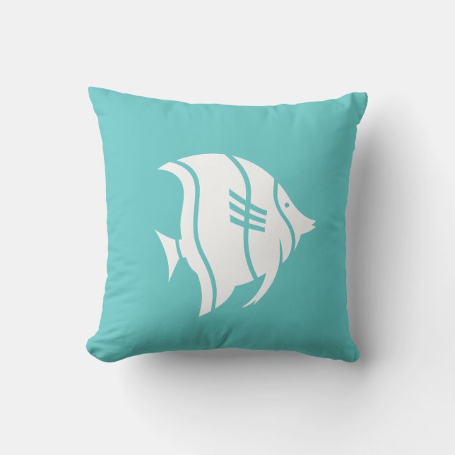 white fish  on teal blue pillow (Front)
