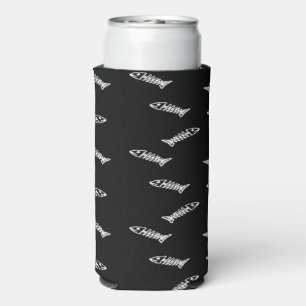 White fish skeleton bones pattern black seltzer can cooler