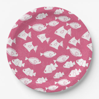 White Fish Swimming on Pink Sea Paper Plates